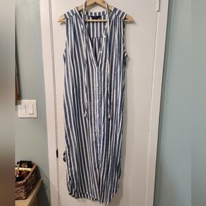 Blue and White stripped Denver Hayes dress with buttons, size large
